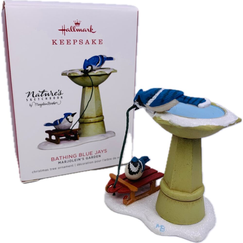Hallmark BATHING BLUE JAYS Keepsake Ornament #5 Marjolein's Garden Series 2018